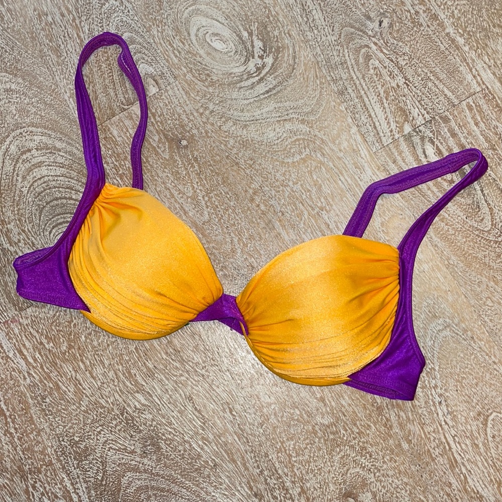 Vintage swimsuit top neon orange purple 80s 90s